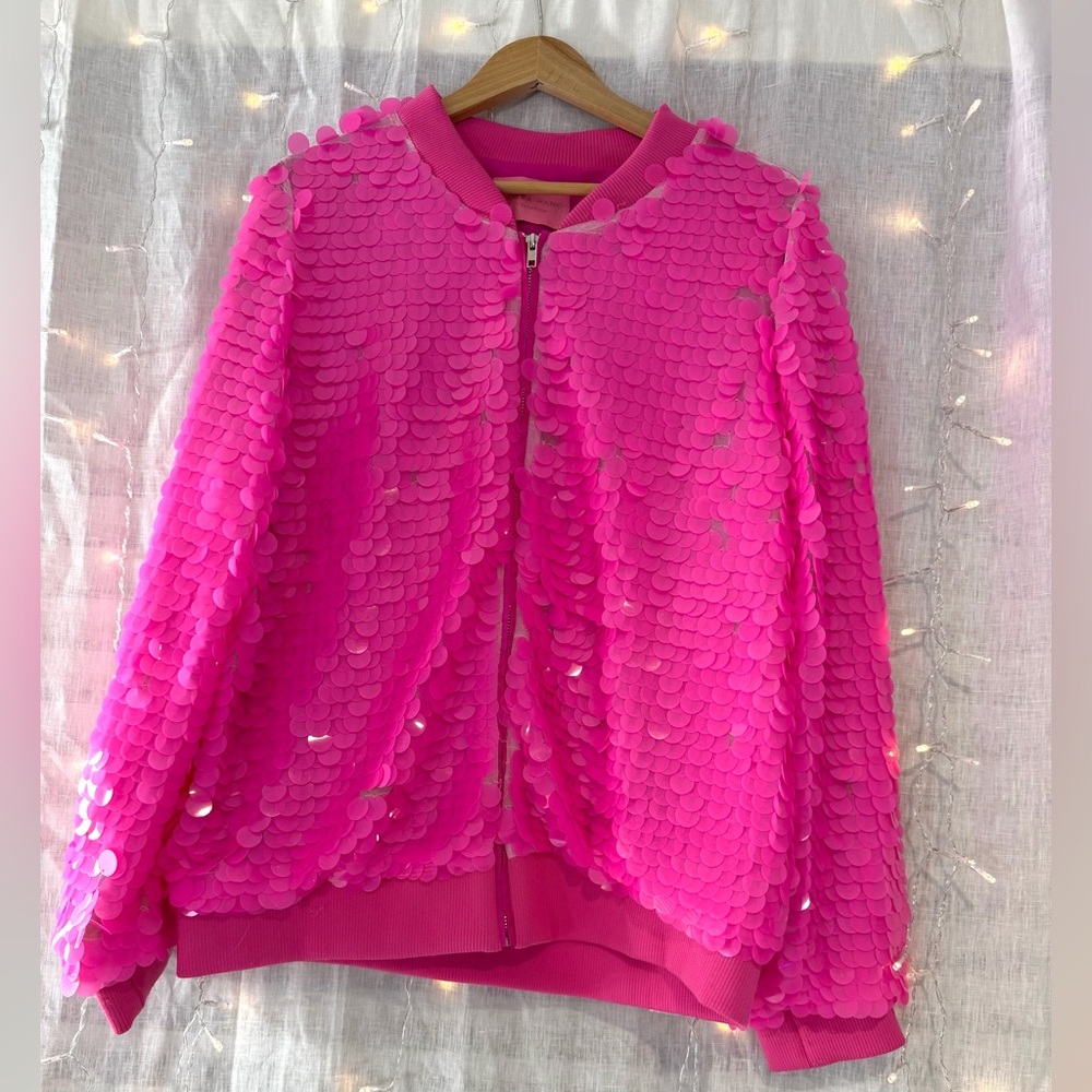 Vibrant Pink Sequin Bomber Jacket